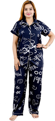 AGGARWAL Women Printed Black Shirt & Pyjama set