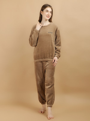 Lugo Women Solid Brown Night Suit Set
