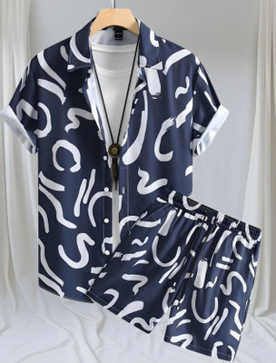 DHAMELIYA ENTERPRISE Men Printed Dark Blue Night Suit Set