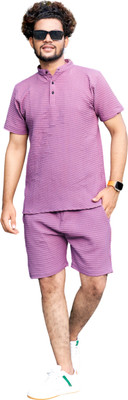 SANTENTERPRISE Men Self Design Purple Night Suit Set