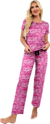 KHODALTREND Women Printed Pink Night Suit Set