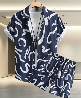 Varni Creation Men Printed Dark Blue Night Suit Set