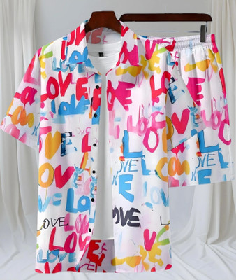 Varni Creation Men Printed Pink Night Suit Set