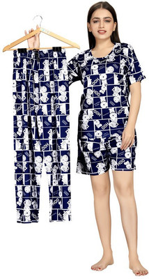 ANFAFAB Women Printed Blue Night Suit Set