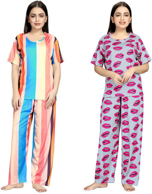 Exitro Women Printed Multicolor Top & Pyjama Set
