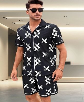 Varni Creation Men Printed Black Night Suit Set