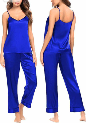 MARDIA Women Solid Blue Night Suit Set