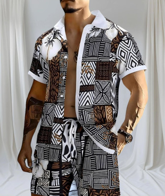DHAMELIYA ENTERPRISE Men Printed Brown Night Suit Set