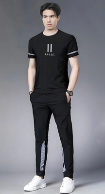 TRIPR Men Printed Black, Grey Night Suit Set