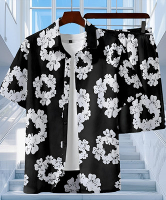Varni Creation Men Printed Black Night Suit Set