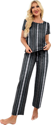 KHODALTREND Women Printed Black Night Suit Set