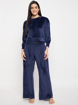 Camey Women Solid Dark Blue Top & Pyjama Set