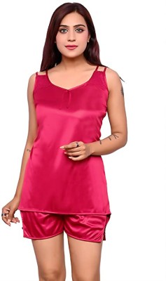 SENSLIFE Women Solid Pink Top & Shorts Set