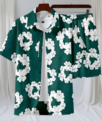 Varni Creation Men Printed Green, White Night Suit Set