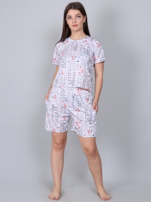 LEDELAV Women Printed White Top & Shorts Set