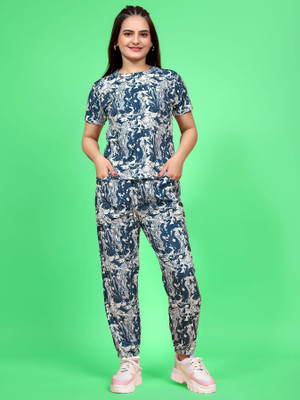 DreamBe Women Printed Blue Top & Pyjama Set