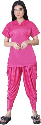 Manya Creation Women Solid Pink Night Suit Set