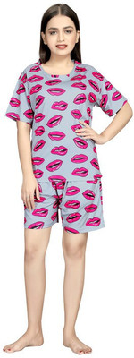 FAYDAMALL Women Printed Grey Night Suit Set