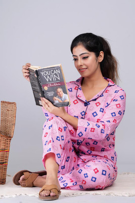 Mysticwear Women Printed Pink Night Suit Set