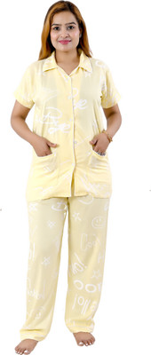 AGGARWAL Women Printed Yellow Shirt & Pyjama set