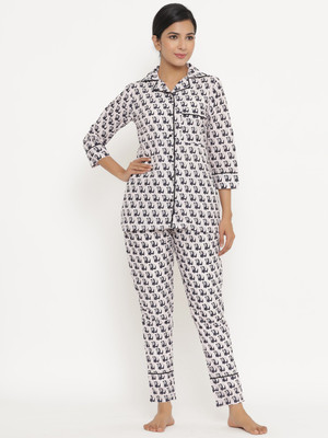 QuaClo Women Animal Print White, Black Night Suit Set