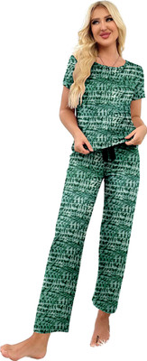 SANTENTERPRISE Women Printed Green Night Suit Set