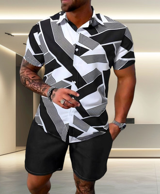 Varni Creation Men Printed Black Night Suit Set
