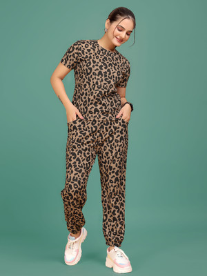 DreamBe Women Printed Brown Top & Pyjama Set