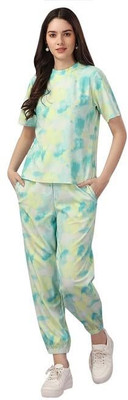 Belvik Women Printed Green Top & Pyjama Set