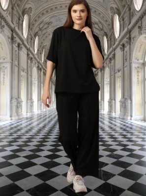KG FASHION Women Solid Black Night Suit Set