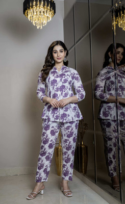 Rajoriya Women Printed Blue, White Night Suit Set