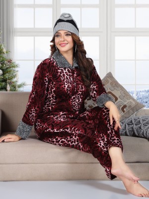 Mishko Women Animal Print Maroon Top & Pyjama Set