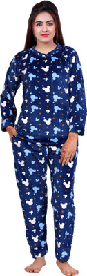 AGGARWAL Women Printed Dark Blue Top & Pyjama Set