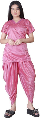 h r creation Women Solid Pink Top & Pyjama Set