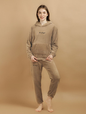 Lugo Women Solid Brown Night Suit Set