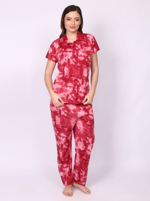 Nightify Women Ombre/Dyed Red Shirt & Pyjama set