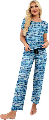 RIOCREATION Women Printed Light Blue Night Suit Set