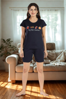 Be You Women Printed Blue Top & Shorts Set