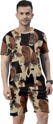 JILVA ENTERPRISE Men Printed Brown Top & Shorts Set