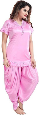 HouseOfCommon Women Self Design Pink Night Suit Set