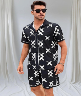 DHAMELIYA ENTERPRISE Men Printed Black Night Suit Set