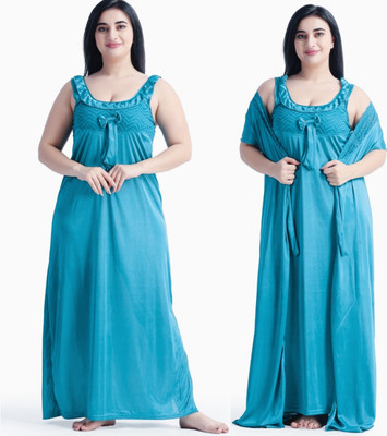 FusionVilla Women Nighty(Blue)