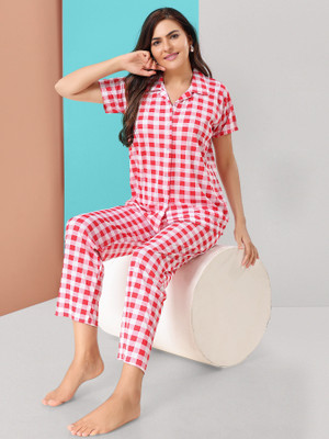 Trade Zone Women Checkered Pink Shirt & Pyjama set