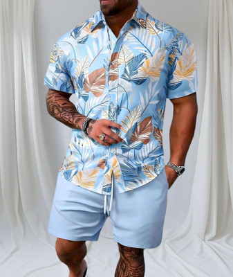 DHAMELIYA ENTERPRISE Men Printed Light Blue Night Suit Set