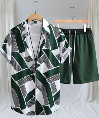 Varni Creation Men Printed Green Night Suit Set
