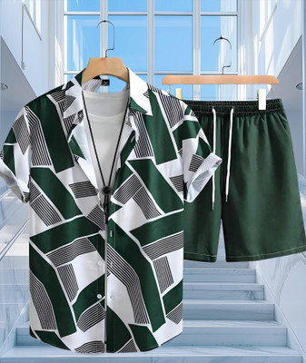 Varni Creation Men Printed Green Night Suit Set