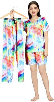 FAYDAMALL Women Printed Multicolor Night Suit Set