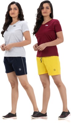 STYLE AK Women Printed Grey, Blue, Maroon, Yellow Top & Shorts Set