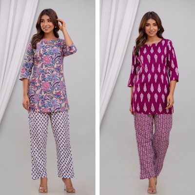 Nomura Women Printed Multicolor, Purple Night Suit Set