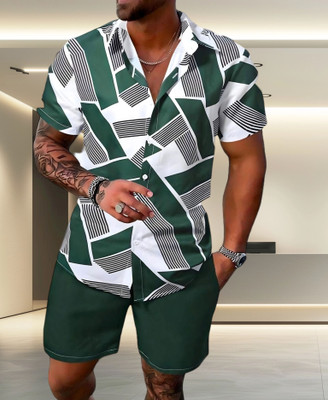 Varni Creation Men Printed Green Night Suit Set